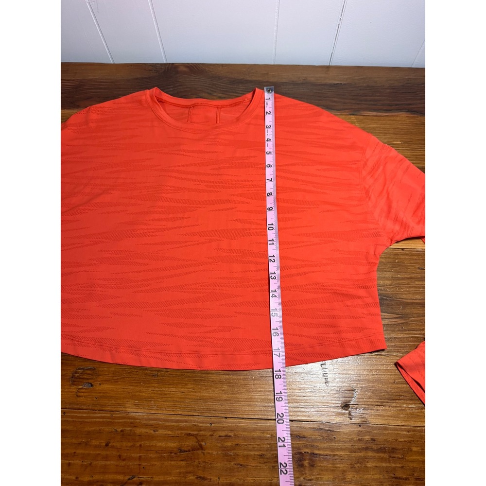 Lululemon Muscle Love Long Sleeve Shirt Womens Tiger Mesh Warm Coral Crop M 6/8 - Picture 8 of 8